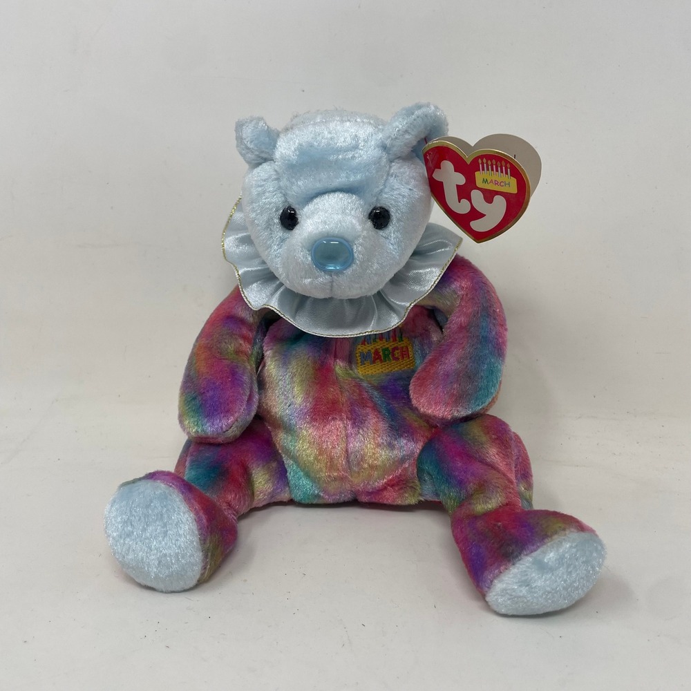 Ty Beanie Babies March Birthday Bear 2001 Tie Dye Aquamarine Nose Collectible
